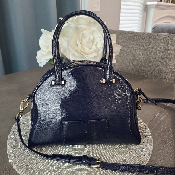 Like New - Navy Blue Patent Leather Kate Spade Bag w/ Crossbody Strap - Picture 2 of 16